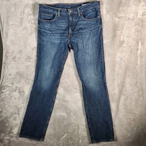 M&S Jeans Mens 38X33 Blue Denim Mid Rise Zip Fly 5-Pocket Design Tapered